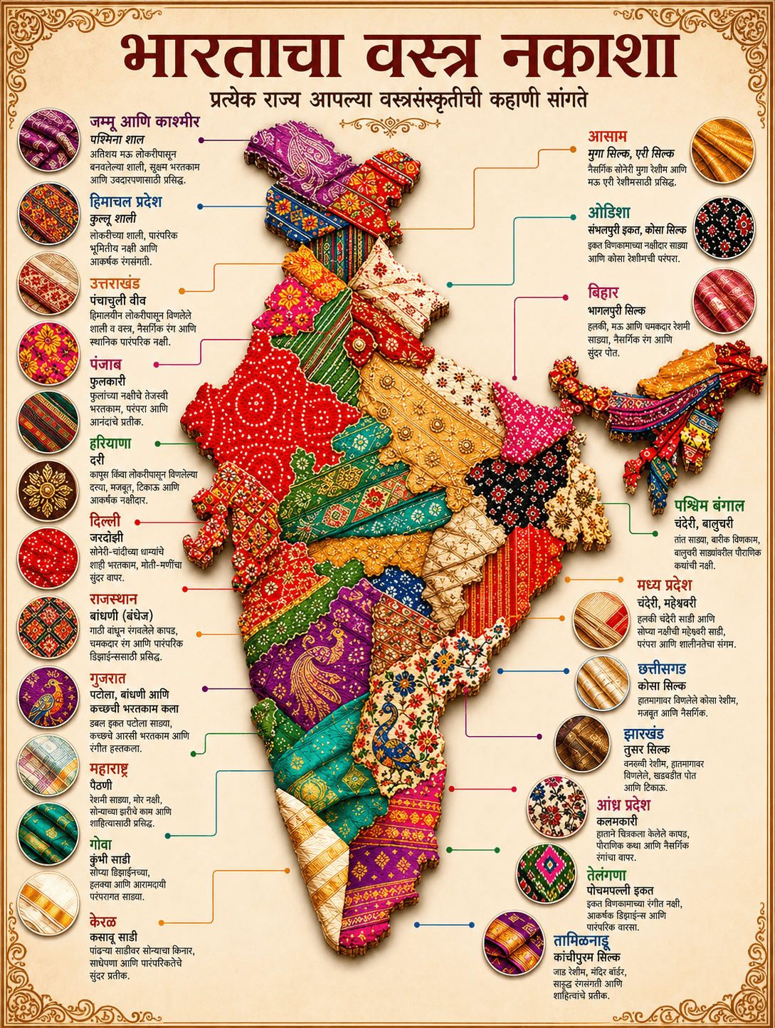 भारतातील प्रत्येक राज्याची प्रसिद्ध वस्त्रे: पश्मिना ते पैठणीपर्यंत संपूर्ण माहिती. Indian Fabric.