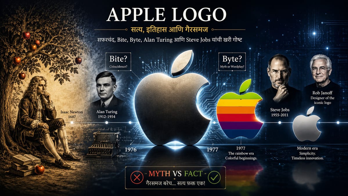 Apple Logo History | Apple च्या लोगोमागचं खरं रहस्य: Bite, Byte, Alan Turing आणि Steve Jobs यांच्याबद्दलचे सत्य