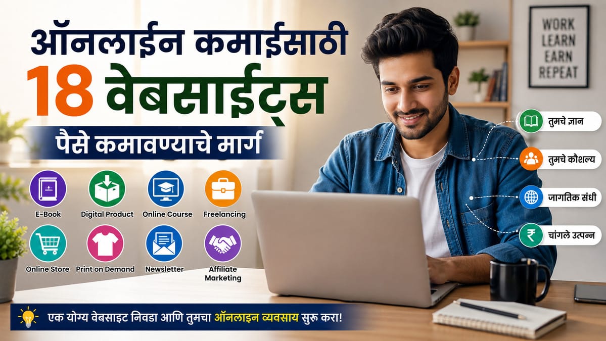 ऑनलाइन कमाईसाठी 18 वेबसाइट्स – Digital Product, E-book, Course, Freelancing आणि Affiliate Marketing