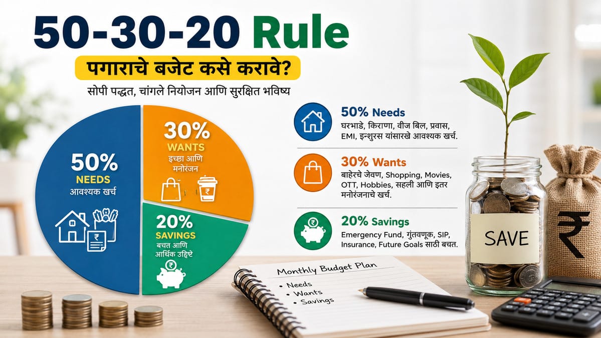 50-30-20 Rule म्हणजे काय? पगाराचे बजेट कसे करावे? मराठी Practical Guide